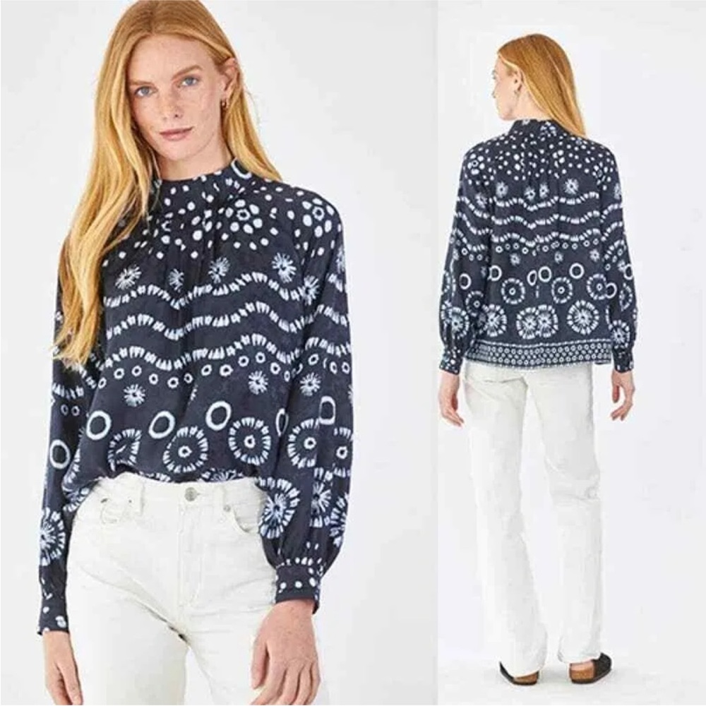 Hunter Bell Navy and White Patterned Blouse
